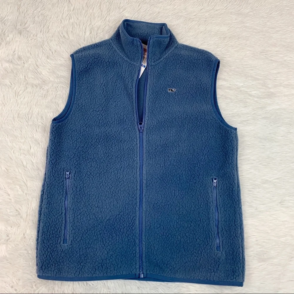 Vineyard vines boy's sherpa fleece vest outerwear full‎ zip pockets high neck